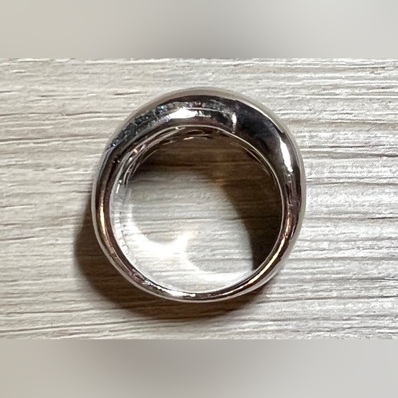 Designer Signed JS Sterling Silver Pavé Black Diamond Crossover Ring, Size 6 - Picture 6 of 10